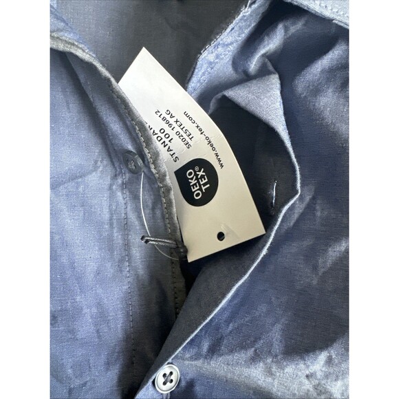 Bar III Men's Slim Fit Stretch Chambray Long Sleeve Dress Shirt Indigo Blue L - Picture 8 of 8